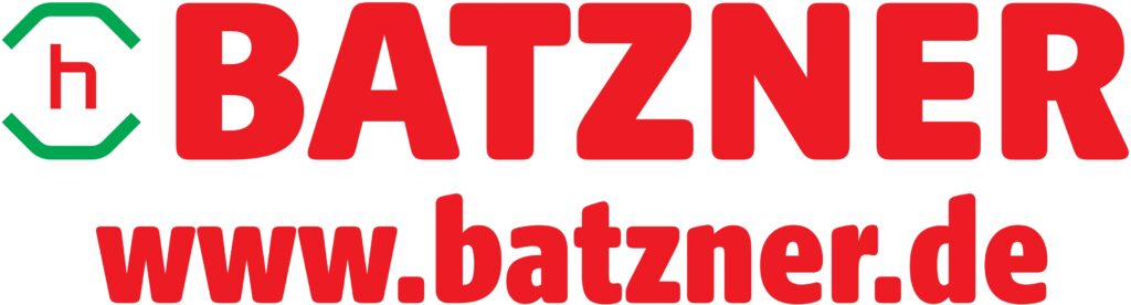 Das BATZNER Logo in Rot mit grünem Zeichen und der Website www.batzner.de